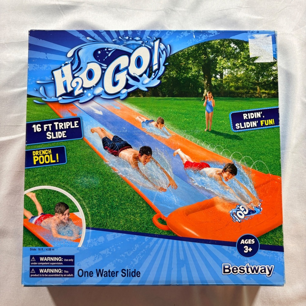 Bestway H2OGO Triple Water Slide Kids 16ft 3 Lane Backyard Lawn Toy 26304601